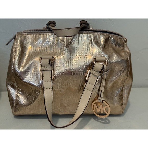 Michael Handbags - Michael Kors Grayson Satchel Rose Gold Mirror Metallic Logo Monogram Bag Y2K